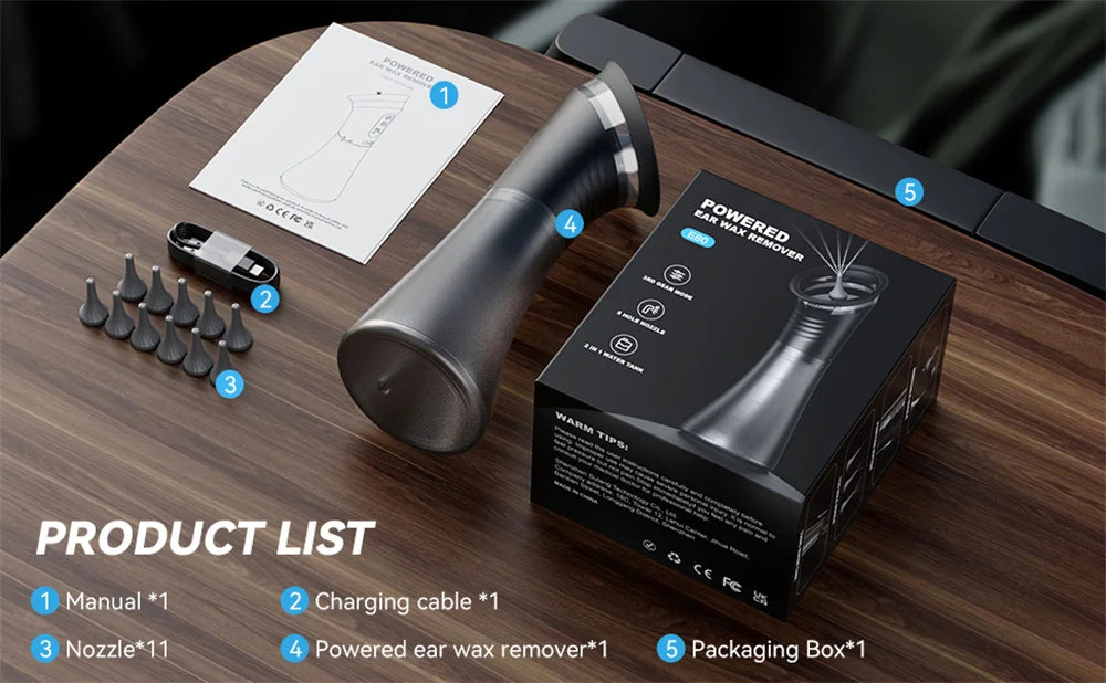 Electric Ear Wax Removal System Water Powered Ear Cleaning Tool with Irrigation Flusher 3 Pressure Settings Safe & Effective