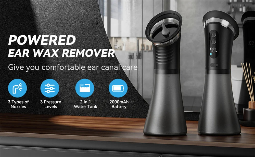 Electric Ear Wax Removal System Water Powered Ear Cleaning Tool with Irrigation Flusher 3 Pressure Settings Safe & Effective