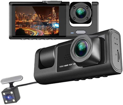 DASH CAM 1080P DVR — Cámara Frontal, Trasera e Interior con Visión Nocturna y Grabación en Bucle