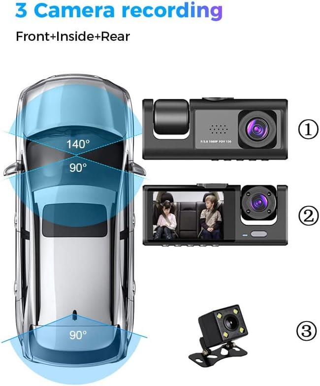 DASH CAM 1080P DVR — Cámara Frontal, Trasera e Interior con Visión Nocturna y Grabación en Bucle