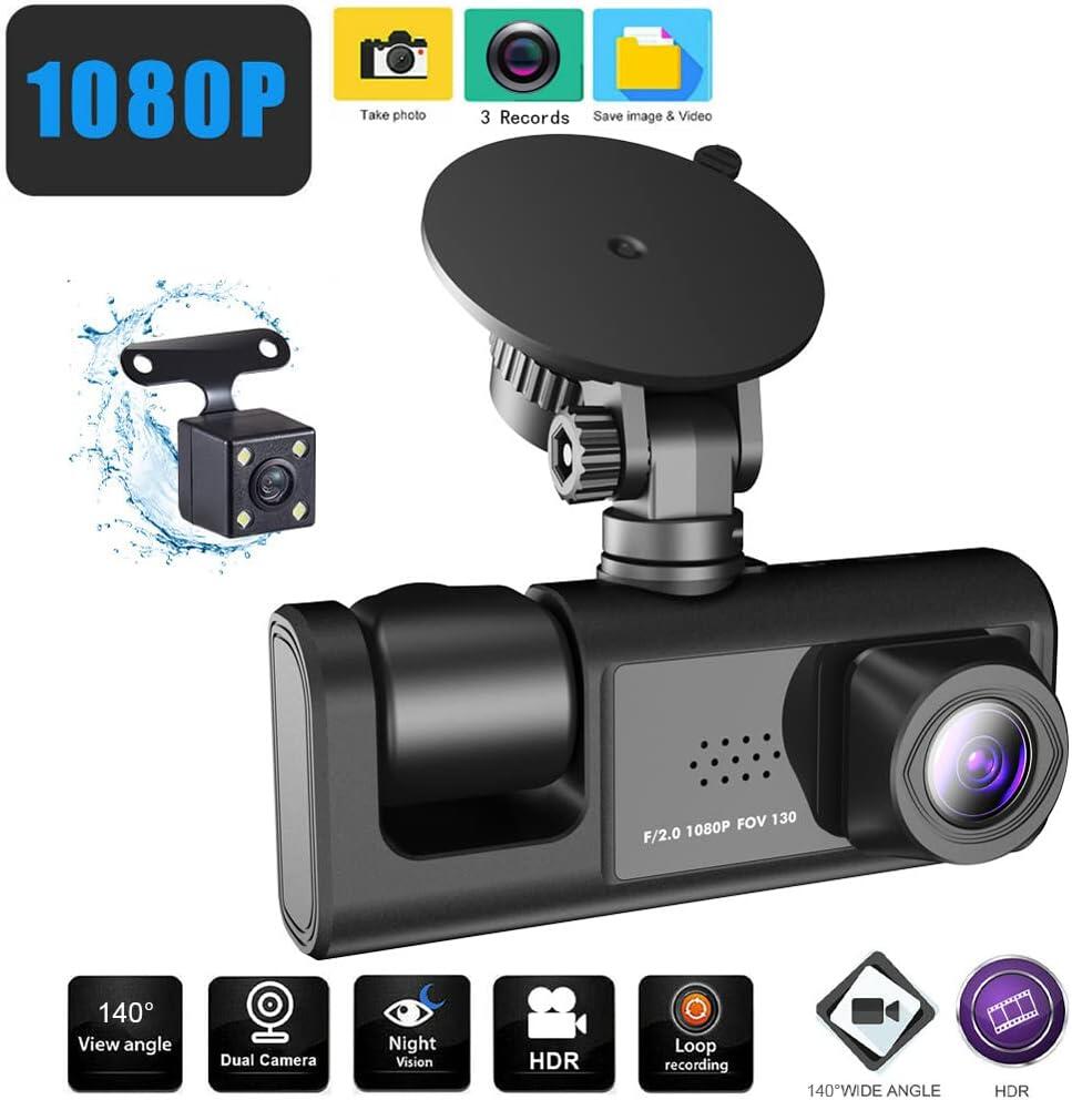 DASH CAM 1080P DVR — Cámara Frontal, Trasera e Interior con Visión Nocturna y Grabación en Bucle